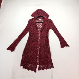 Womens Whimsigoth Crochet Cardigan Size M Hooded Flare Sleeve Fairy Grunge